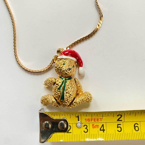 movable brooch pendant gold tone enamel rheistones Bear Santa Christmas pin VTG - Picture 8 of 8